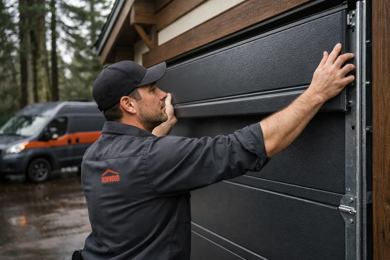 Ironwood technician servicing a garage door in Vancouver, WA